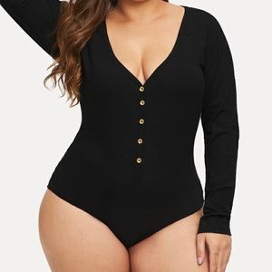 SHEIN Plus Size Deep V Neck Rib-Knit Bodysuit